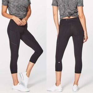 Lululemon Speed Up Crop Leggings 21” Black Side Pockets Cropped Mid Rise Sz 2